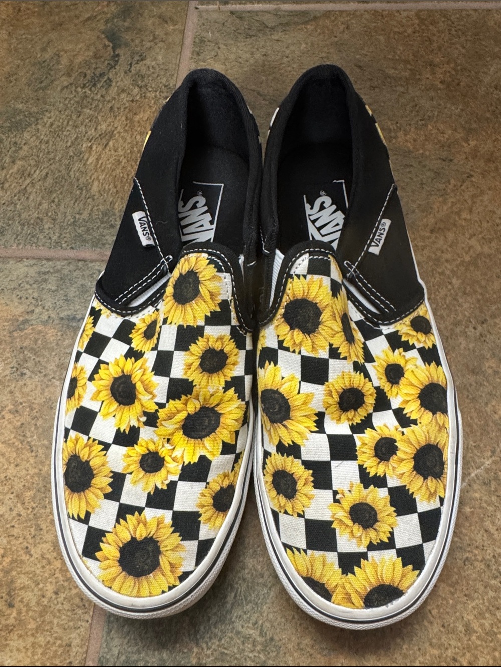 Vans women’s Slip-On Sunflower Checkerboard Shoes - Black/Yellow